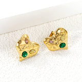 Crooked Heart Mixed Color Diamond Earrings 19.7*20mm Gold Color