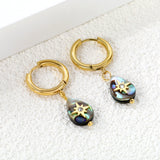 2.5*12.2mm circle + 9.3*13mm teardrop abalone shell with octopus white diamonds earrings Gold color