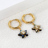 2.5*12.2mm circle +13.2mm star-shaped abalone shell with eyes white diamond earrings gold color