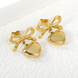 19.7*12.4mm Bow+13mm Heart Stud Earrings Gold Color