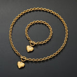 Sweet Gold - toned Heart - pendant Jewelry Set (Necklace and Bracelet) - Customize only