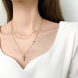 Trendy Layered Gold - toned Cross - pendant Necklaces - Customize only