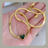 Simple Gold - toned Rope - chain Necklace with Black Heart Pendant - Customize only