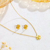 Elegant Gold - toned Four - leaf Clover Jewelry Set (Necklace and Earrings) - Customize only