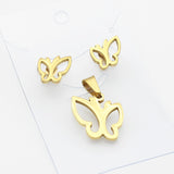 Gold/Steel Irregular Flower Butterfly Wisp Cut Jewelry Set without Diamonds