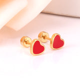 12 pairs 6.5mm*5.5mm Steel / Goldtone Heart Mixed Color Screwback Stud Earrings