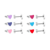 12 pairs 6.5mm*5.5mm Steel / Goldtone Heart Mixed Color Screwback Stud Earrings