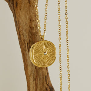 Stylish Gold - Plated Sunburst - design Pendant Necklace - Customize only