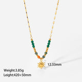 Bohemian - style Gold - toned Necklace with Green Beads and Sun - shaped Pendant - Customize only