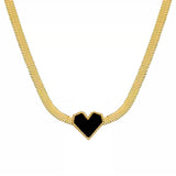 Simple Gold - toned Rope - chain Necklace with Black Heart Pendant - Customize only