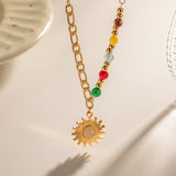 Vibrant Beaded Gold - toned Sun - shaped Pendant Necklace - Customize only