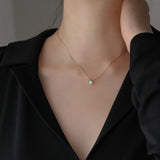 Elegant Silver - toned Solitaire Diamond Pendant Necklace - Customize only