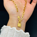 Trendy Gold - toned Padlock Pendant Link Necklace - Customize only