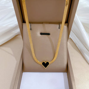 Simple Gold - toned Rope - chain Necklace with Black Heart Pendant - Customize only