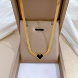 Simple Gold - toned Rope - chain Necklace with Black Heart Pendant - Customize only