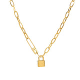 Trendy Gold - toned Padlock Pendant Link Necklace - Customize only