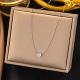 Elegant Silver - toned Solitaire Diamond Pendant Necklace - Customize only