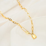 Trendy Gold - toned Padlock Pendant Link Necklace - Customize only