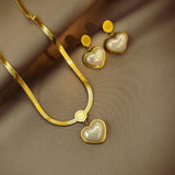 Stylish Gold - toned Heart - shaped Pearl Jewelry Set (Necklace and Earrings) - Customize only