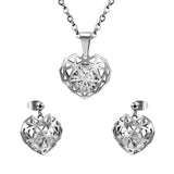 Gold/Steel Heart Mesh Wispy Heart Inside + Diamond Jewelry Set