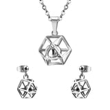 Gold/Steel Hexagonal Wispy Hexagonal Interior + Diamond Jewelry Set