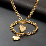 Sweet Gold - toned Heart - pendant Jewelry Set (Necklace and Bracelet) - Customize only