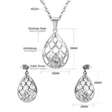 Gold/steel emery mesh hollowed out teardrop interior + diamond jewelry set