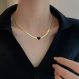 Simple Gold - toned Rope - chain Necklace with Black Heart Pendant - Customize only