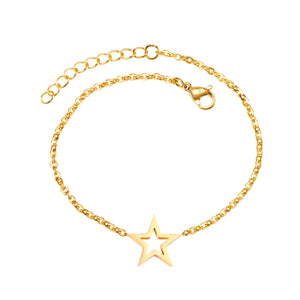 Steel gold pentagram pendant accessories bracelet without diamonds 12mm 18+3cm