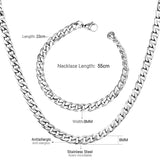 ASON Women/Men 7MM Width Necklace Set Stainless Steel Necklace with Bracelet Cuban Chain for Diy Jewelry Making