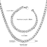 ASON Women/Men 7MM Width Necklace Set Stainless Steel Necklace with Bracelet Cuban Chain for Diy Jewelry Making