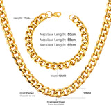 ASON Women/Men 10MM Width Necklace Set Stainless Steel Necklace with Bracelet Cuban Chain for Diy Jewelry Making