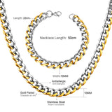 ASON Women/Men 10MM Width Necklace Set Stainless Steel Necklace with Bracelet Cuban Chain for Diy Jewelry Making