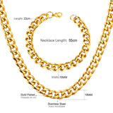 ASON Women/Men 10MM Width Necklace Set Stainless Steel Necklace with Bracelet Cuban Chain for Diy Jewelry Making