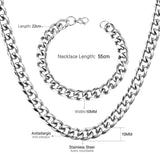 ASON Women/Men 10MM Width Necklace Set Stainless Steel Necklace with Bracelet Cuban Chain for Diy Jewelry Making