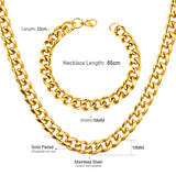 ASON Women/Men 10MM Width Necklace Set Stainless Steel Necklace with Bracelet Cuban Chain for Diy Jewelry Making