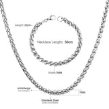 ASON Women/Men 7MM Width Necklace Set Stainless Steel Necklace with Bracelet Cuban Chain for Diy Jewelry Makings