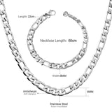 ASON Ensemble de colliers pour femmes/hommes de 8 mm de largeur, collier en acier inoxydable avec bracelet, chaîne cubaine pour la fabrication de bijoux à faire soi-même