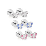 12 pairs of steel color butterfly-shaped white diamond/red diamond/lake blue diamond pat plug earrings