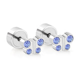 12 pairs of steel color butterfly-shaped white diamond/red diamond/lake blue diamond pat plug earrings