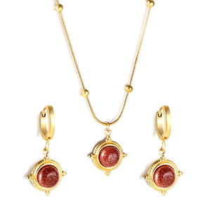 Red Aventurine Set Steel/Gold