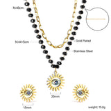 Blue eyes + black bead chain set steel/golden