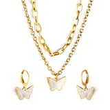 Butterfly White Shell + Matching Chain Double Chain Jewelry Set Gold