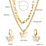 Butterfly White Shell + Matching Chain Double Chain Jewelry Set Gold