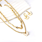 Butterfly White Shell + Matching Chain Double Chain Jewelry Set Gold