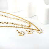 Butterfly White Shell + Matching Chain Double Chain Jewelry Set Gold