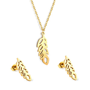 Polished Leaf Shaped Jewelry Set Gold