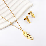 Polished Leaf Shaped Jewelry Set Gold