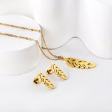 Polished Leaf Shaped Jewelry Set Gold