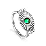 18K Gold Plated Stainless Steel Natural Green Stone Sun Shaped Ring Punk Style Ring